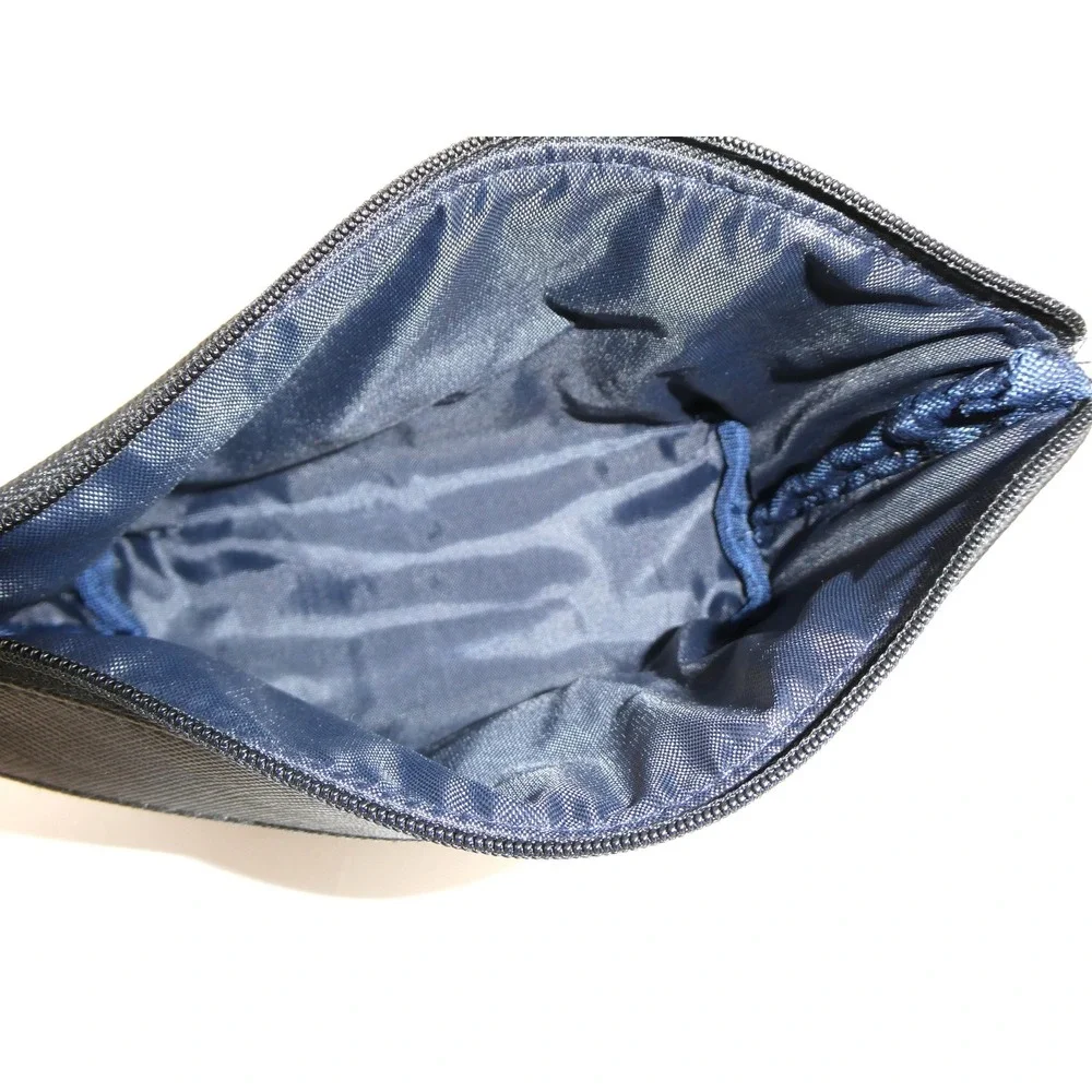 Michael Kors Black Navy Leather Cosmetic Zipper Pouch Case